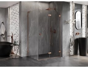 Mexen Lunar-F L, 1-krídlový sprchový kút so skladacími dverami, pravý, 95 x 90 cm, 8mm číre sklo, medený profil, 836L-095-090-65-00-P