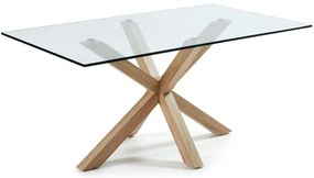 Sklenený jedálenský stôl s prírodným podnožím Kave Home, 160 x 90 cm