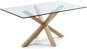 Sklenený jedálenský stôl s prírodným podnožím Kave Home, 160 x 90 cm