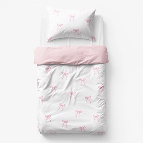 Goldea detské bavlnené obliečky duo - ružové mašličky s púdrovo ružovou 150 x 200 a 50 x 60 cm