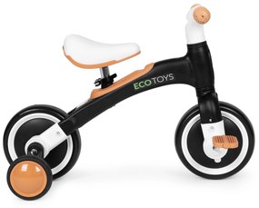 Balančný bicykel s pedálmi + tréningové postranné kolieska 3v1 čierne, ECOTOYS