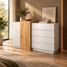 KOMODA NORDVIK 2D3S DUB CRAFT + BIELA 160 cm