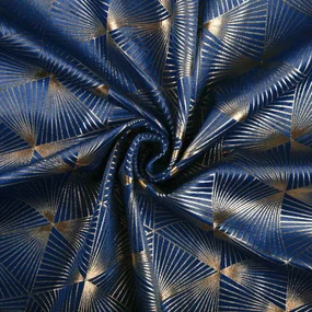 Biante Zamatový prehoz na posteľ Isabela IBL-011 Rose Gold trojuholníky na kráľovsky modrom 140x200 cm