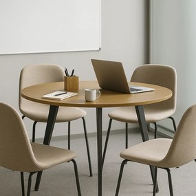 Konferenčný stôl PRIMO VIBE, priemer 100 cm, čierna podnož, dub prírodný