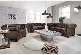 furniture-nabytek.cz - Trojmiestna pohovka Chesterfield z pravej kože, hnedá – 200×90×72 cm