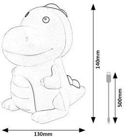 Rabalux 76021 - LED RGB Stmievateľná detská lampička DINOO LED/0,45W/5V