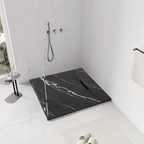Štvorcová sprchová vanička z SMC kompozitu REA BAZALT CARRARA 90x90 cm, čierny mramor