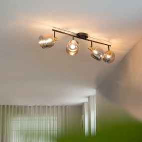 Inteligentný stropný reflektor čierny so zlatom a dymovým sklom 4-svetlá vrátane 4 Wifi P45 - Zuzanna