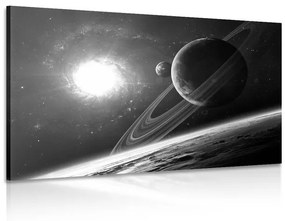 Obraz planéta vo vesmíre v čiernobielom prevedení - 120x80