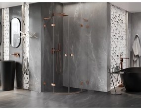 Mexen Lunar, L polkruhový výklopný sprchový kút 90 x 90 cm, 8mm číre sklo, profil ružové zlato, 833L-090L-090P-60-00