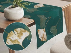 Biante Bavlnený behúň na stôl Sandra SA-428 Ginkgo listy na petrolejovom 20x180 cm