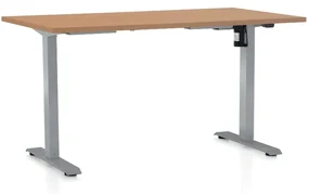Výškovo nastaviteľný stôl OfficeTech A, 140 x 80 cm, sivá podnož, buk