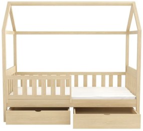 Detská domčeková posteľ z masívu borovice MAGDA so šuplíkmi - 200x90 cm - PRÍRODNÁ BOROVICA