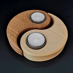 AMADEA Drevený svietnik jin - jang, masívne drevo, 15x11, 5x3 cm