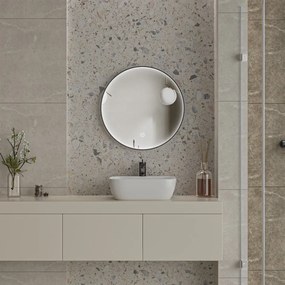 Erga Charlotte, okrúhle LED zrkadlo 60cm, čierny kovový rám, 1380 lm, 6500K, predné bočné osvetlenie, ERG-V01-204-6060-BK