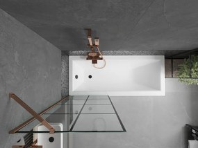 Mexen Next, vaňová zástena 1-krídlová 70 x 150 cm, fixné krídlo, 6 mm číre sklo s čiernym vzorom, ružové zlato profil, 895-070-000-00-77-60