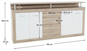 Tempo Kondela Kombinovaná komoda, dub sonoma/biela, JACHIM - JUNO NEW