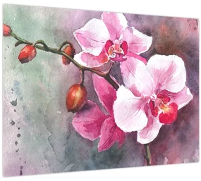 Sklenený obraz - Orchidey, aquarel (70x50 cm)