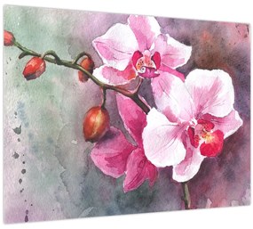 Sklenený obraz - Orchidey, aquarel (70x50 cm)