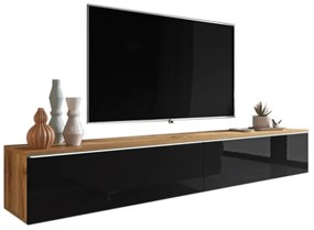TV stolík LOWBOARD D 180, 180x30x32, dub wotan/čierna lesk