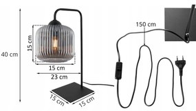 Stolná lampa Riffle, 1x grafitové sklenené tienidlo