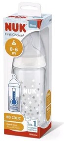 NUK Sklenená dojčenská fľaša NUK First Choice s kontrolou teploty 240 ml biela