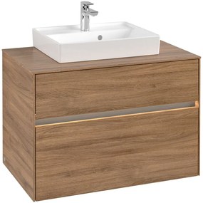 VILLEROY &amp; BOCH Collaro závesná skrinka pod umývadlo na dosku (umývadlo v strede), 2 zásuvky, s LED osvetlením, 800 x 500 x 548 mm, Oak Kansas, C069B0RH