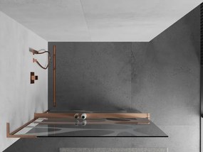Mexen Kioto+ L, sprchová zástena Walk-In s poličkou a vešiakom 90 x 200 cm, 8mm číre sklo biely vzor, medený matný profil, 800-090-123-65-97