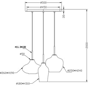 Fabas Luce 3725-47-363 - Luster na lanku OLBIA 3xE27/40W/230V