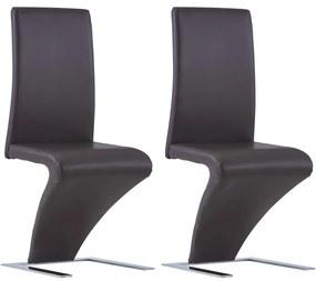 Jedálenské stoličky, cikcakový tvar 2 ks, hnedé, umelá koža