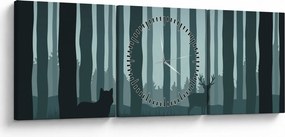 Obraz - Jeleň s vlkom v skalách (s hodinami) (90x30 cm)