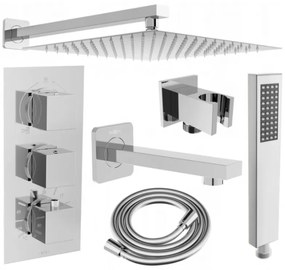 Mexen Cube DR02 podomietkový vaňový a sprchový set s hlavovou sprchou 30x30 cm (7v1), chrómová, 77503DR0230-00