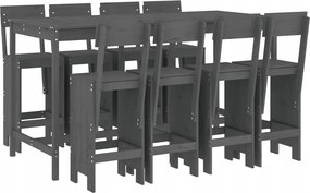 vidaXL 9-dielna sada barového nábytku do záhrady, sivá, borovicové drevo