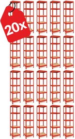 Akcia 20x Regál 180x40x40 cm lakovaný 5-policový, nosnosť 875 kg - červený