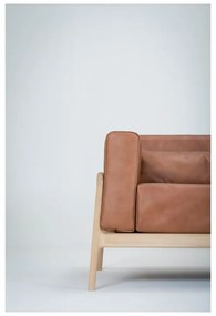 Koňakovohnedá pohovka z byvolej kože s konštrukciou z masívneho dubového dreva Gazzda Fawn, 210 cm