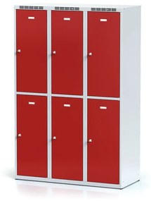 Alfa 3 Šatníková skrinka s úložnými boxami, 6 boxov, 1800 x 1200 x 500 mm, otočný zámok, červené dvere