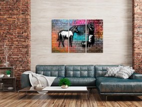 Artgeist Obraz - Washing Zebra - Colourful Brick (3 Parts) Veľkosť: 60x40, Verzia: Premium Print