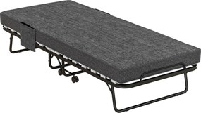 Zložitá posteľ HOMCOM s kolieskami, 10 cm matrac, obal, cestovná posteľ s bočnou kapsou, tmavo šedá 190 x 80 x 42 cm | Aosom