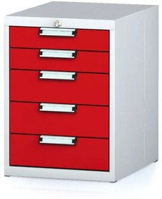 Alfa 3 Dielenský zásuvkový box na náradie MECHANIC, 5 zásuviek, 480 x 600 x 662 mm, červené dvere