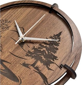 Drevené nástenné hodiny s motívom lesa – moderný dizajn | SENTOP HDF0588-ORECH-WENGE