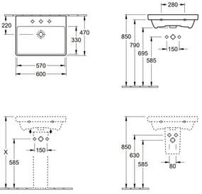 Villeroy & Boch 41586001 - Závesné umývadlo AVENTO 60x47 cm keramika/biela