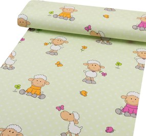 Biante Detské bavlnené posteľné obliečky do postieľky Sandra SA-729 Veselé ovečky na svetlo zelenom bodkovanom Do postieľky 90x140 a 50x70 cm