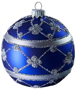 Vianočná guľa modrá, strieborný dekor