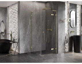 Mexen Lunar, L výklopný sprchový kút pravý 80 x 80 cm, 8mm číre sklo, zlatý profil, 834L-080-080-50-00-P