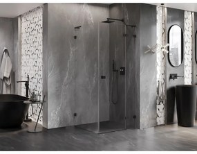 Mexen Lunar, L pravý výklopný sprchový kút 70 x 70 cm, 8mm číre sklo, čierny profil, 834L-070-070-70-00-P