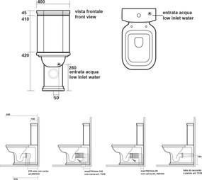 Kerasan Kerasan, WALDORF WC kombi, spodný/zadný odpad, biela-bronz, WCSET18-WALDORF