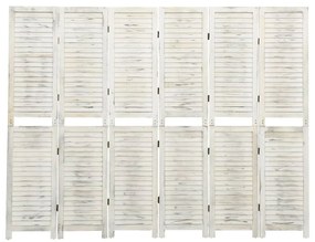 6-panelový paraván starožitný biely 215x166 cm masívne drevo
