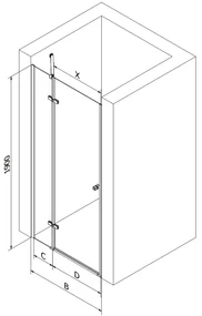 Mexen Roma, sprchové dvere do otvoru 70 x 190 cm, 6mm číre sklo, zlatý profil, 854-070-000-50-00