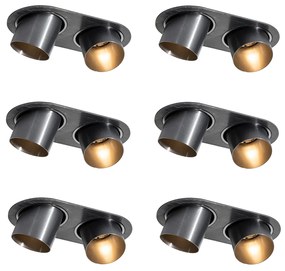 Sada 6 zapustených bodových svetiel Gunmetal GU10 50 mm 2-svetlá - Installa
