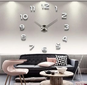 3D Nalepovacie hodiny Diy Clock 1-12, Silver 80-130cm